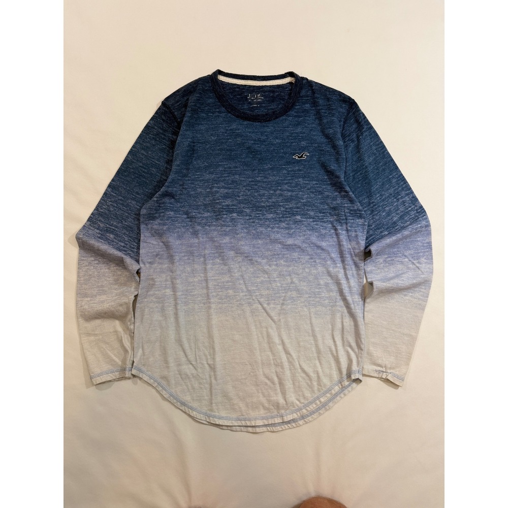 Hollister Long Sleeve Tee Men Size M Blue White Ombre Must-Have Collection